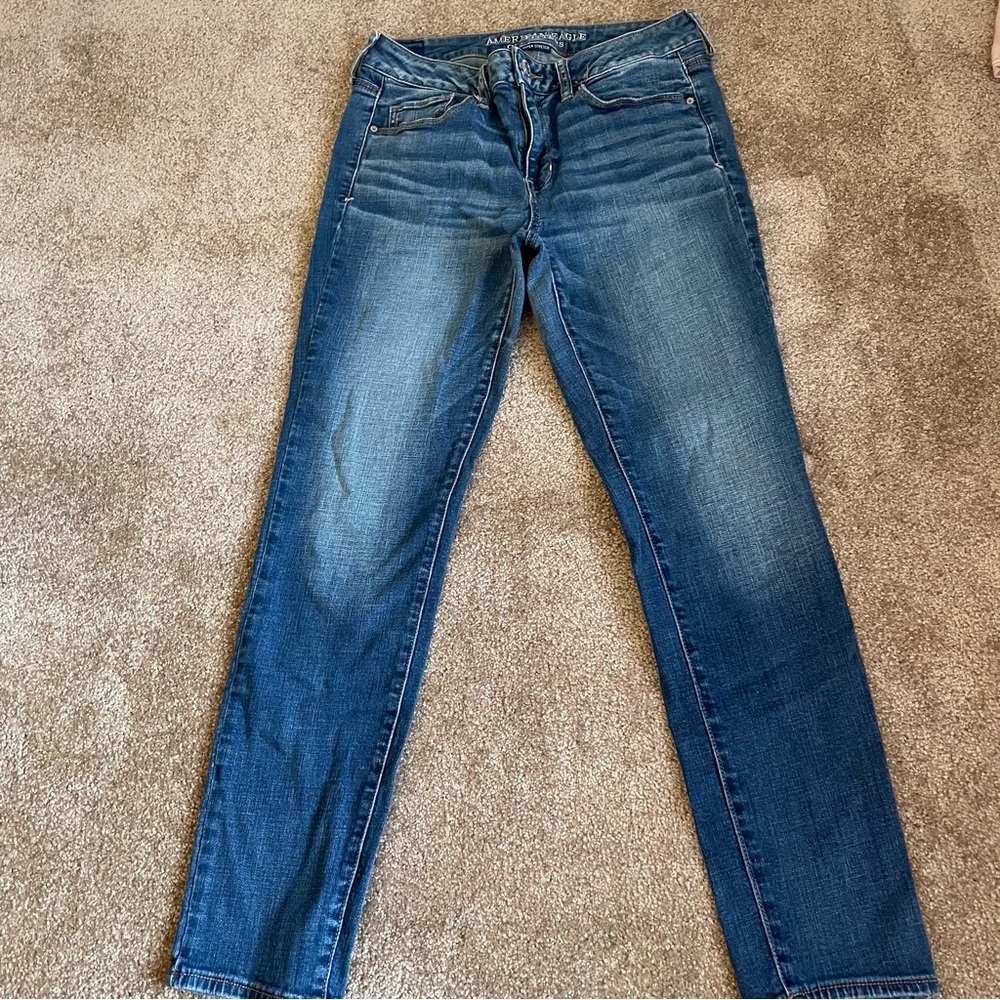 American Eagle Outfitters Women’s Blue Super Stretch Mid Rise Skinny Jeans
